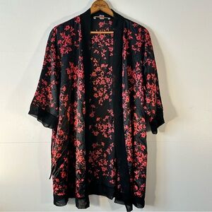 Victoria's Secret Very Sexy Black and Red Floral Kimono Robe